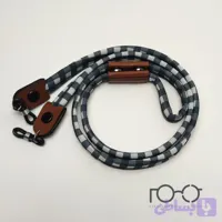 بند عینک مدل سر چرم پارچه ای کد 197 رنگ خاکستری با طرح چهارخانه