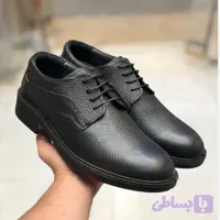 کفش چرم مردانه مدل افسری مشکی رخشی رویه چرم طبیعی گاوی زیره پیو سبک و مقاوم کفی طبی