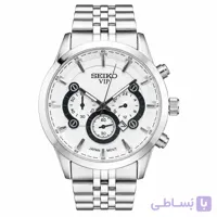 ساعت مچی مردانه سیکو طرح سه موتور بند استیل رنگ رزگلد صفحه مشکی با تقویم و موتور ژاپن