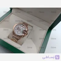 ساعت مچی زنانه دیزل رزگلد صفحه سفید چهار موتوره با بند استیل و تقویم