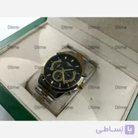 ساعت مچی زنانه سیکو طرح سه موتور بند دو رنگ طلایی صفحه مشکی با تقویم