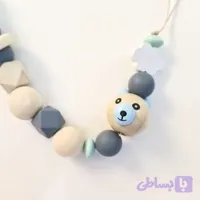 بند پستونک نوزادی سیلیکونی و چوب 40 سانتی مهره دار با گیره چوبی