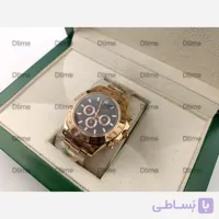 ساعت مچی مردانه رولکس دیتونا رزگلد صفحه مشکی با بند استیل و موتور کرنوگراف ژاپنی