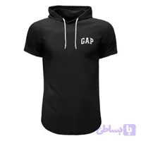 تیشرت کلاه دار مردانه مشکی طرح Gap مدل f6857 آستین کوتاه