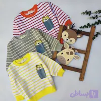 بلوز تک اسپرت بچگانه دخترانه و پسرانه یقه و مچ کشبافت رنگبندی زیبا طرح ببری سایز 80 تا 100