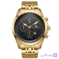 ساعت مچی عقربهای مردانه الکس مارتین مدل 7107 رنگ طلایی صفحه مشکی با موتور ژاپن و گارانتی 12 ماهه
