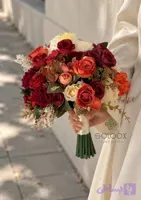 دسته گل عروس پاییزی آتش | مصنوعی لوکس وارداتی