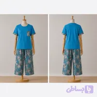 ست تیشرت جیب‌دار شلوارک زنانه آبی نوین