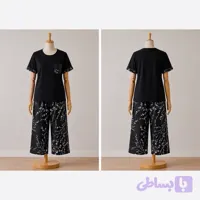 ست تیشرت جیب‌دار شلوارک زنانه مشکی نوین