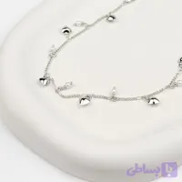 پابند با آویزهای قلب توپر و مروارید، نقره‌ای، کد: F020
