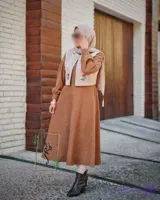مانتو و ژیله پاییزه مخمل کبریتی مدل پارمیس
