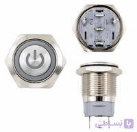 کلید فشاری فلزی چراغدار 16 میلی‌متری 12 تا 24 ولت | لحظه‌ای (Push Button) ضد آب قرمز