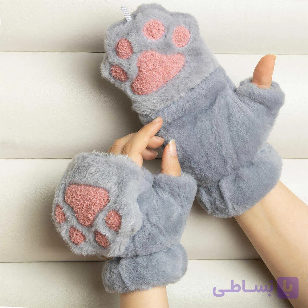 دستکش دخترانه فانتزی مدل پولیشی طرح پنجه گربه ای