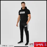ست مردانه هودی آستین کوتاه و شلوار سوپریم مشکی