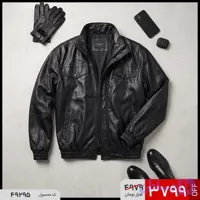 کاپشن اسپرت چرم مردانه مشکی سایز ایکس لارج