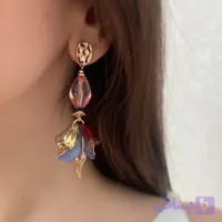گوشواره لیلیوم آبی صورتی طلایی