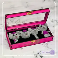 جعبه صورتی ست لوازم‌التحریر چهار تکه فیل دستباف مهرنگار | هدیه فانتزی برای کودکان