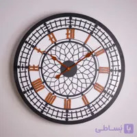 ساعت دیواری فلزی مدل گریس — طراحی لیزری + اعداد چوبی + قابل سفارش سایز و رنگ