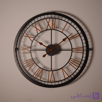 ساعت دیواری مدل یونانی — ترکیب فلز و چوب + اعداد و عقربه‌های چوبی + موتور بی‌صدا