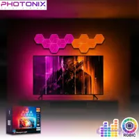 سینک‌کیت تلویزیون | پنل دیواری 6 تکه هوشمند شش ضلعی RGB فوتونیکس مدل PX-TSHL-55 با قابلیت سینک با تصویر تلویزیون (Sync Box Kit)