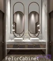 کابینت روشویی مینیمال مدل ۱۰۹۲ با صفحه و شلف سرامیک پرسلان