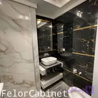 کابینت روشویی مینیمال مدل ۱۱۰۴ با صفحه و شلف سرامیک پرسلان