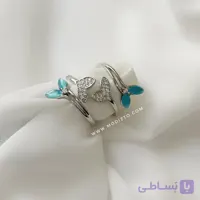 انگشتر استیل جواهری مدل دم وال نگین آبی