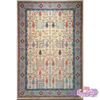 فرش ابریشم طرح دستبافت کرم سرمه ای کد ۱۱۱۶Parna Carpet