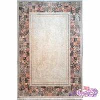 فرش ابریشم طرح دستبافت چهل تیکه کرم کد ۵۰۰۱Parna Carpet