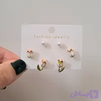 پک گوشواره میخی سه جفتی لاله