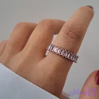 انگشتر تنیسی نگین مستطیلی متوسط رنگ صورتی