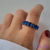انگشتر تنیسی نگین بیضی درشت رنگ آبی (تیره)