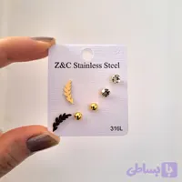 پک گوشواره ۳ جفتی استیل طلایی طرح گندم