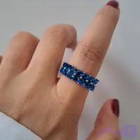 انگشتر تنیسی نگین اشکی درشت رنگ آبی (تیره)