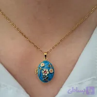 گردنبند لاکت مینا کاری رنگ آبی با طرح شکوفه