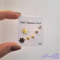پک گوشواره ۳ جفتی استیل طلایی طرح برف