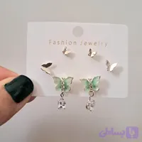 پک گوشواره میخی سه جفتی پروانه سبز پاستیلی