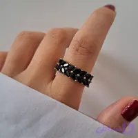 انگشتر تنیسی نگین اشکی درشت رنگ مشکی