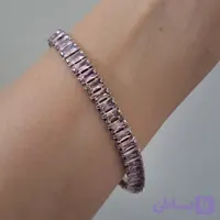 دستبند تنیسی نگین مستطیلی متوسط رنگ صورتی