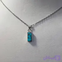 گردنبند مینیمال نقره با سنگ فیروزه نیشابور کد 10(زنجیر استیل)