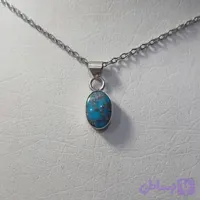گردنبند مینیمال نقره با سنگ فیروزه نیشابور کد 7(زنجیر استیل)