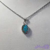 گردنبند مینیمال نقره با سنگ فیروزه نیشابور کد 9 (زنجیر استیل)