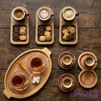 5 عدد سینی چوبی کافی شاپی + 2 عدد زیرلیوانی