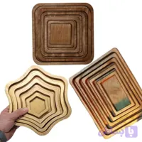 3 مجموعه 5 عددی سینی چوبی گل مربع مستطیل ( 15 تیکه )