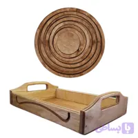 سرویس 2 عددی سینی چوبی 5 تیکه دایره و سینی چایی دسته دار