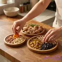 ست ۳ عددی سینی سرو چوبی دایره رُزیک وود مدل تودرتو (ضد آب و چندکاره)