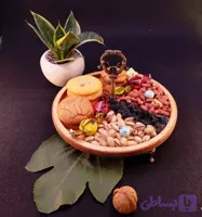 سینی پذیرایی چوبی دسته و پایه فلزی دایره 515