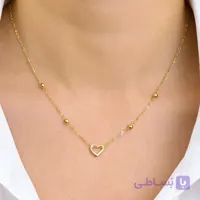 گردنبند قلب طلا با گوی‌های آینه‌ای | طراحی مینیمال، دخترانه و رمانتیک