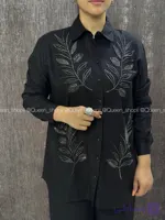 شومیز لینن کتان مشکی منجوق دوزی