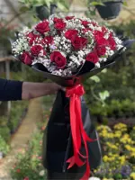 دسته گل رزسرخ و ژبپسوفیلیا